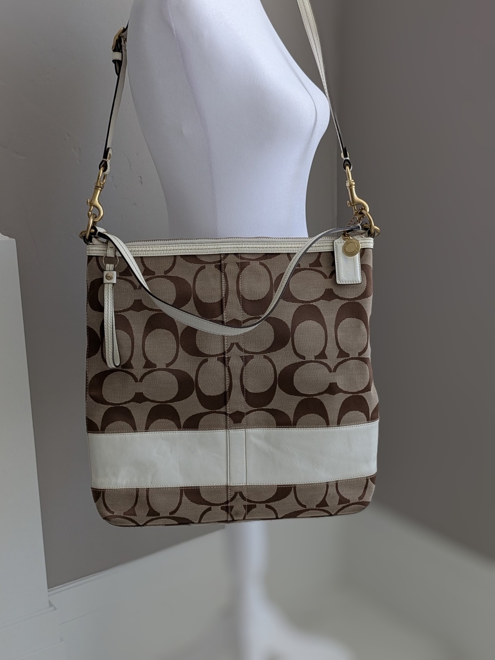 Coach Signature Canvas Crossbody & Shoulder Bag in Brown/Off-White - Picture 2 of 10